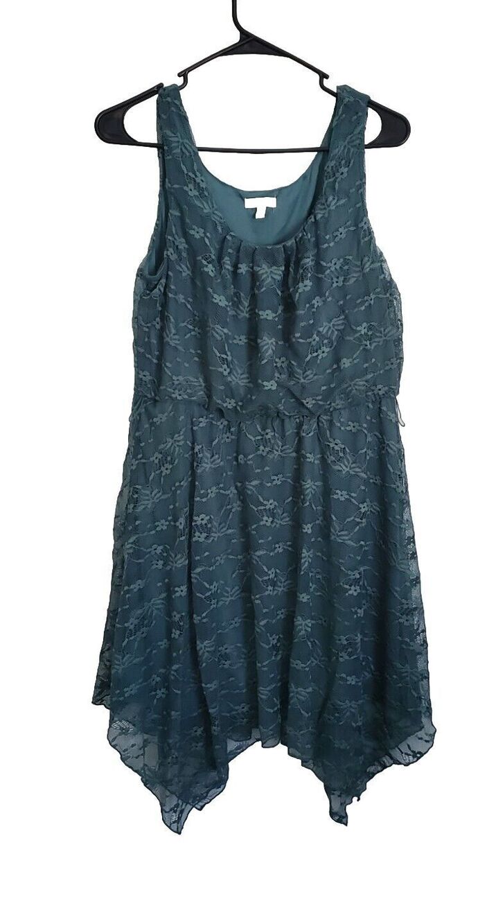 AUW As U Wish Secret Charm Green Lace Dress NWT Size XL Handkerchief Hem